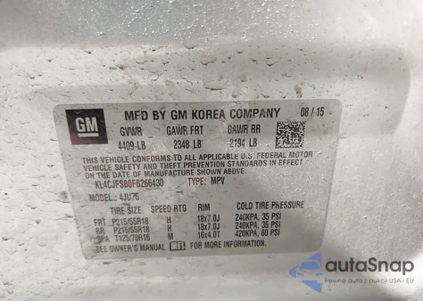 2015 Buick Encore Convenience z USA, uszkodzony, nr VIN KL4CJFSB0FB266430